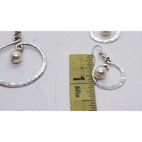 Blue Sky Necklace Earrings Faux Pearl Set Hammered Sterling Silver Gift Box - Picture 7 of 8